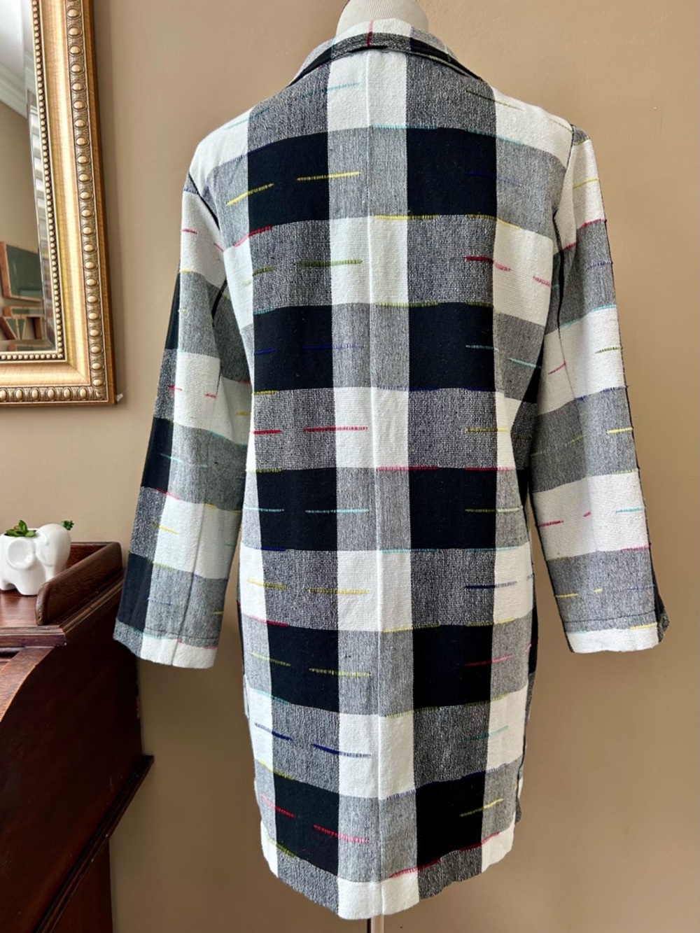 Anthropologie The Odells Cairo Plaid Blazer Jacket Black White Gingham Check L - Picture 8 of 16